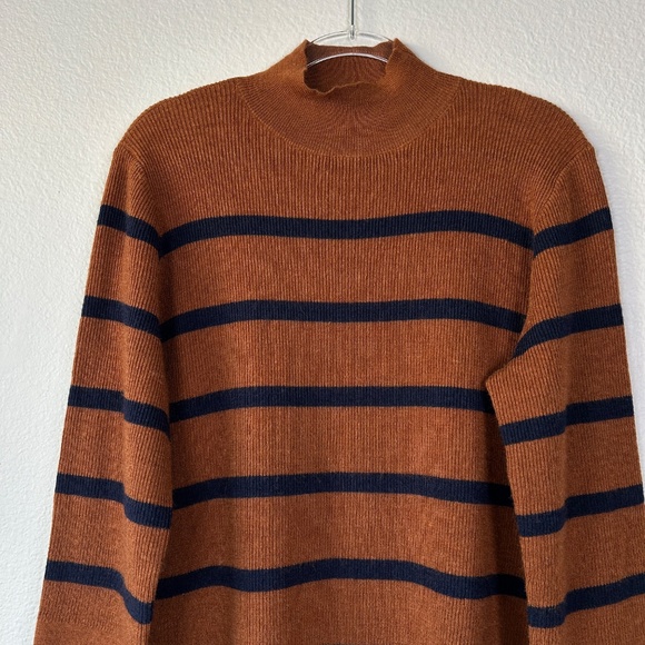 Nom maternity size M Sarabeth sweater brown navy stripe wool nursing side zipper - Picture 2 of 13